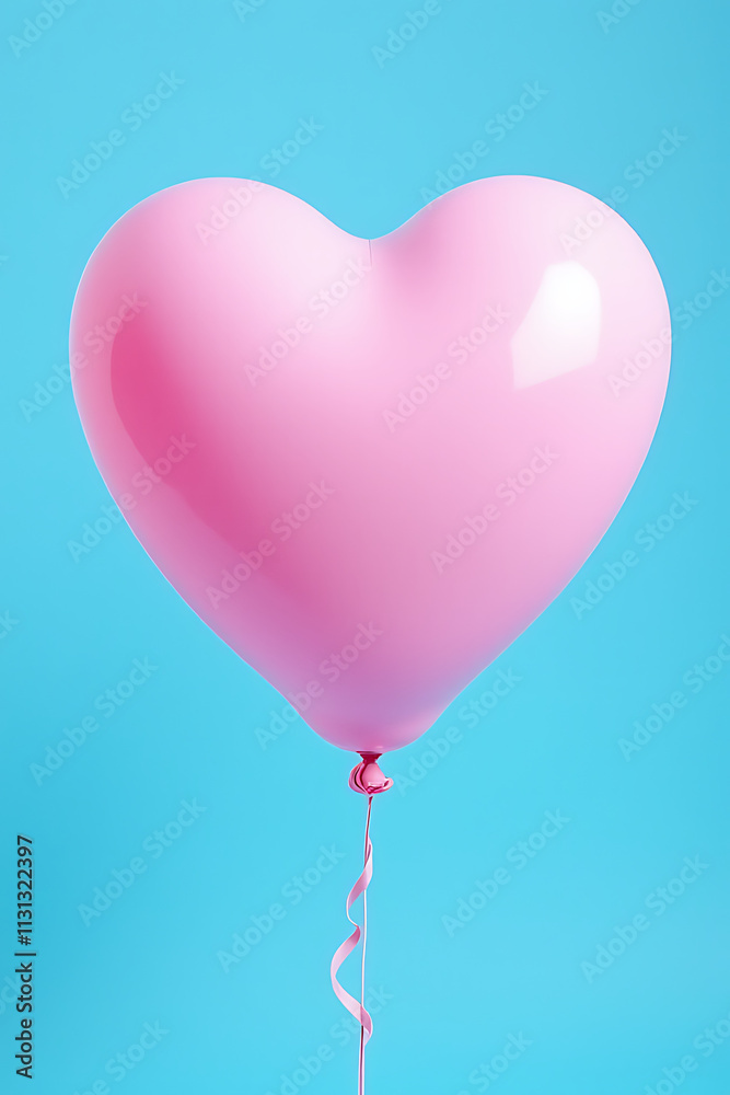 Poster a pink heart shape made of balloons floats gently in a bright blue digital backdrop awaiting a messa
