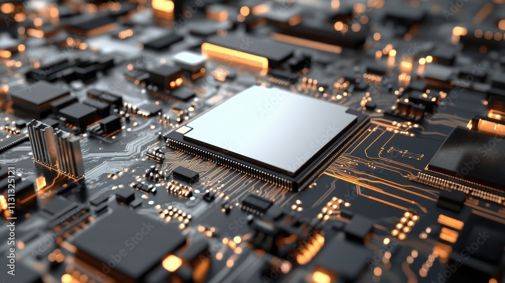 Poster close-up of cpu processor chip on a circuit board showcasing advanced technology and intricate detai