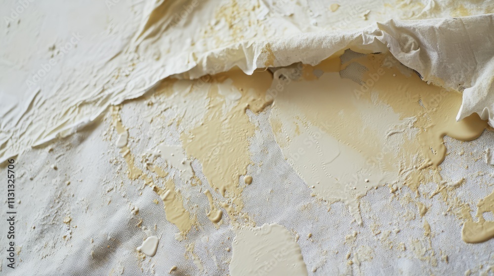 Poster close-up of paint spills and splotches on a canvas drop cloth highlighting creative chaos in an arti