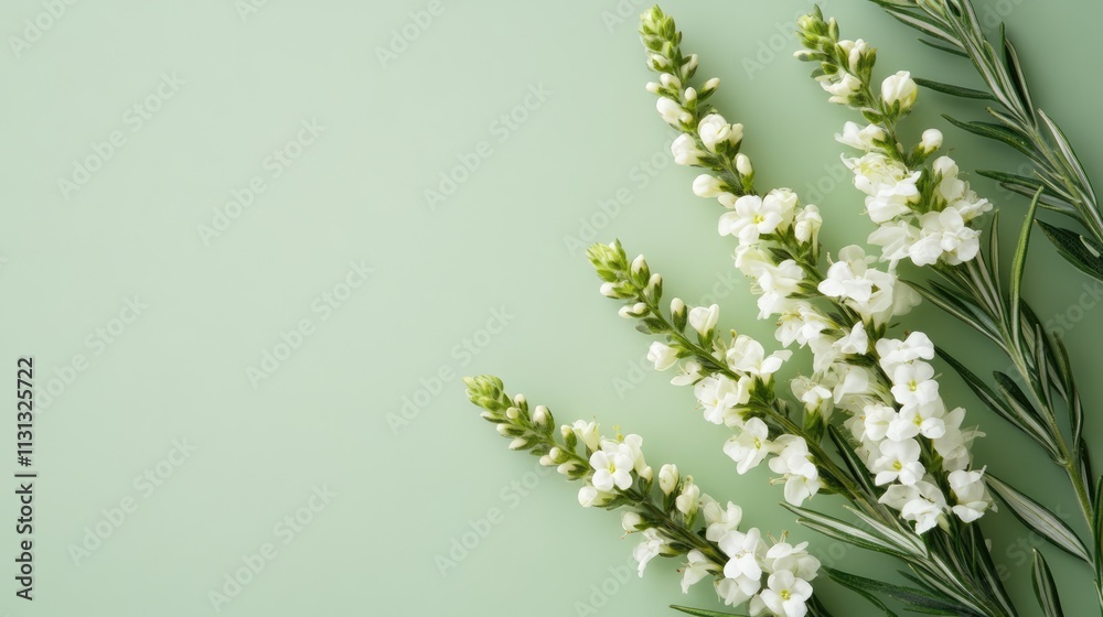 Poster minimalist floral arrangement featuring lagurus next to a soft green background complemented by eleg
