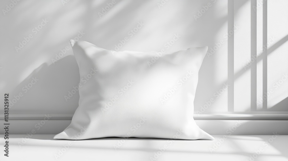 Poster minimalist closeup of a soft white pillow on a bright background with gentle shadows and light play