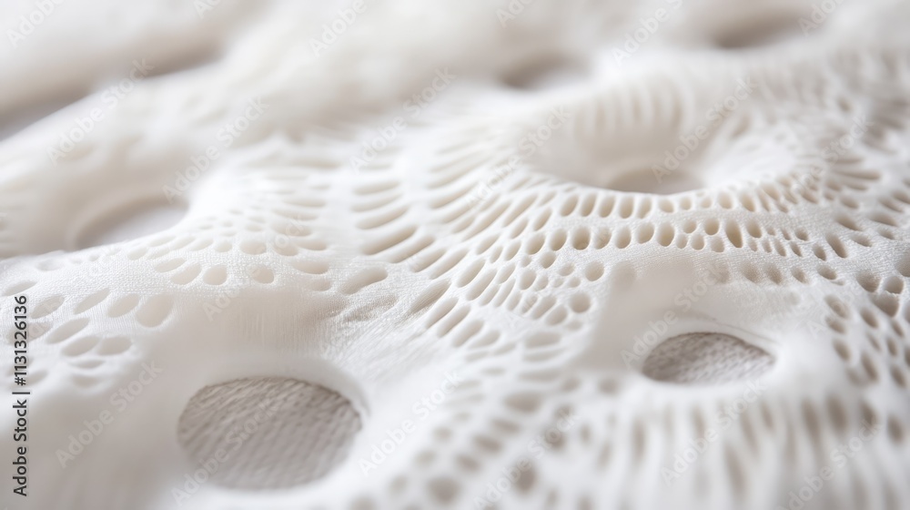 Aufkleber close up of textured white nonwoven fusible fabric showcasing intricate patterns and details for tex