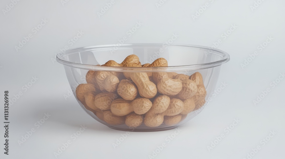 Poster collection of peanuts in a transparent bowl on a light background