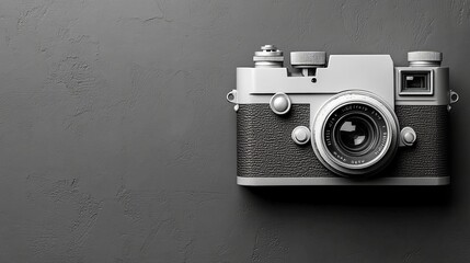 vintage camera on textured gray background