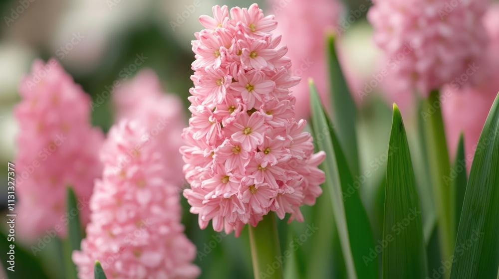 Aufkleber pink flowers in focus with blurred background showcasing vibrant hues of nature and selective depth 