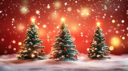 Obraz premium Festive Christmas tree scene with a blurred background and sparkling highlights creating a warm holiday atmosphere