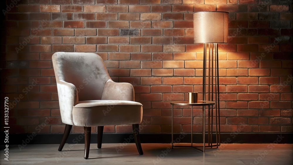 Aufkleber  a single plush armchair and a small side table bathed in soft light from a modern floor lamp create an inviting space.