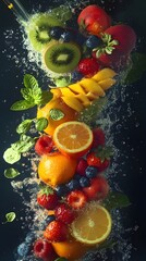  vibrant image of fresh fruits and vegetables being prepared for a morning smoothie, highlighting healthy choices and vitality 