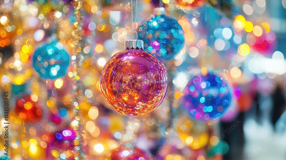 Aufkleber colorful christmas tree decorations with vibrant balls and garland creating a festive atmosphere in 