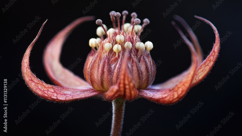Aufkleber Close up of an exotic flower showcasing intricate petals and unique textures against a dark background for striking visual impact