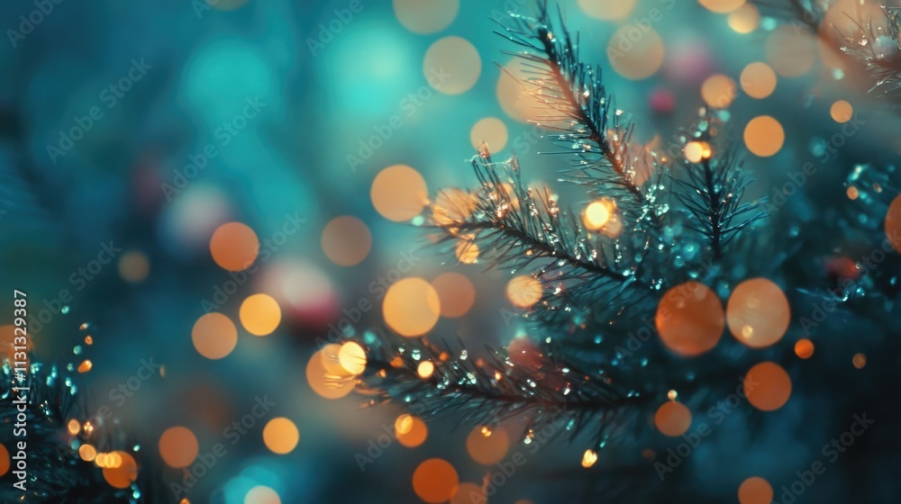 Poster Christmas Tree with Soft Bokeh Lights Creating a Warm Holiday Atmosphere at Home