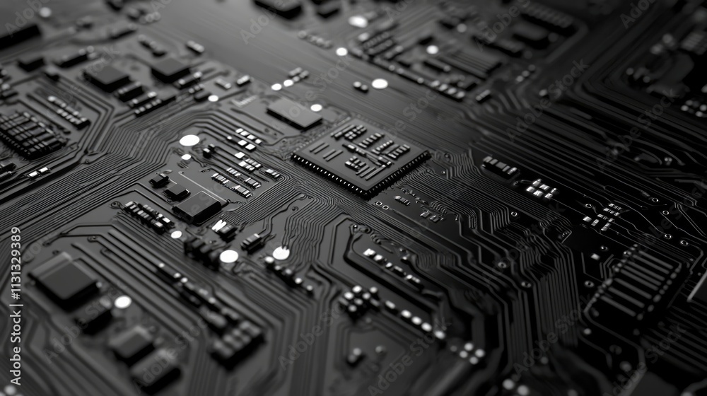 Leinwandbilder Close up view of intricate circuit board with multiple microchips and electronic components showcasing advanced technology and innovation.