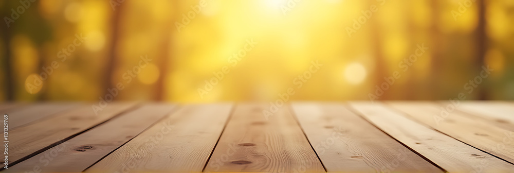 Poster A minimalist wooden table top with a blurred golden bokeh background suitable for various product display and visual layouts._00003_