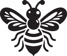 Black and white bee silhouette vector illustration. icon style honey bee isolated on white background.
