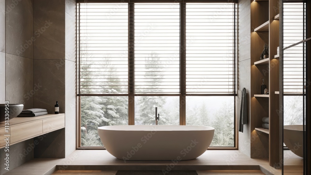 Poster a contemporary bathroom with large frosted windows that offer privacy while still allowing natural l