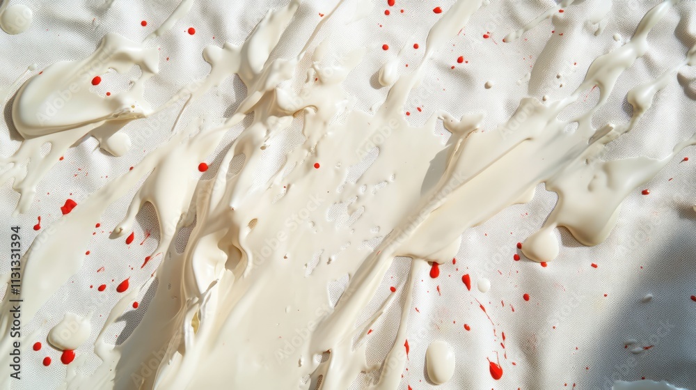 Aufkleber textured drop cloth stained with white and red paint spills showcasing artistic splatters and drips 