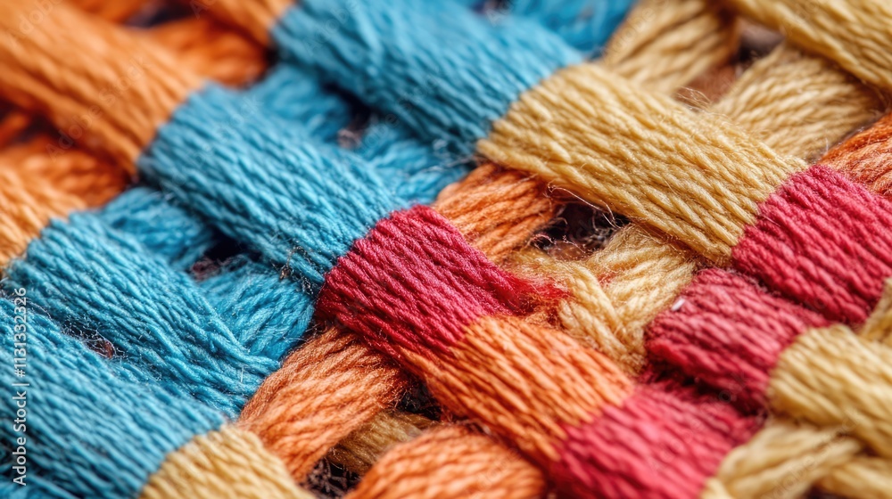 Poster colorful woven fabric close-up showcasing intricate texture and patterns in macro photography for te