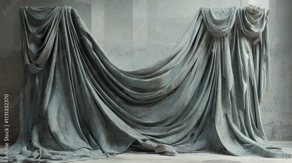 Poster Elegant draped fabric creating a soft texture and depth in a minimalistic interior setting ideal for artistic or design backgrounds