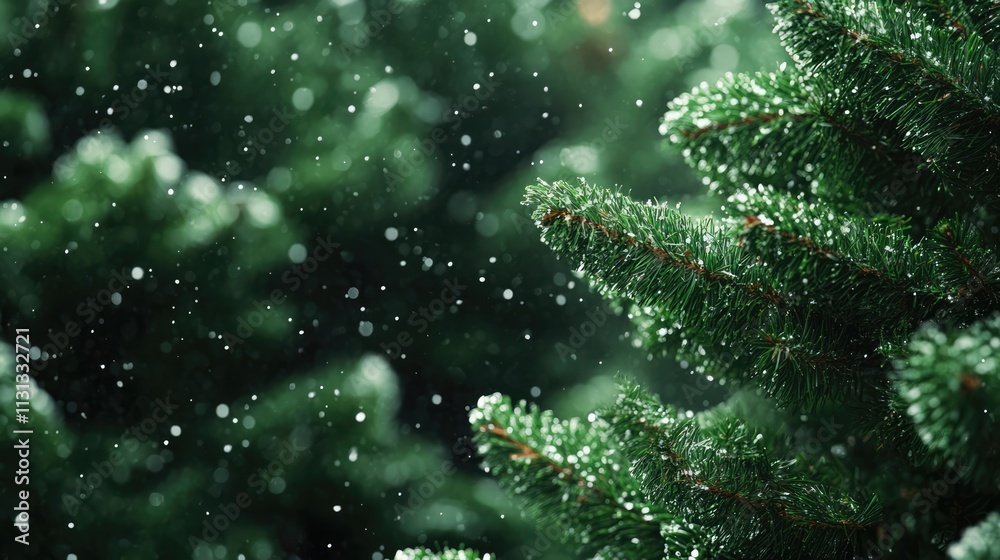 Aufkleber christmas tree background with snow falling on evergreen branches in a wintery atmosphere