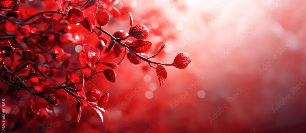 Aufkleber red holiday decorations on tree branches with a soft glowing background creating a festive atmospher