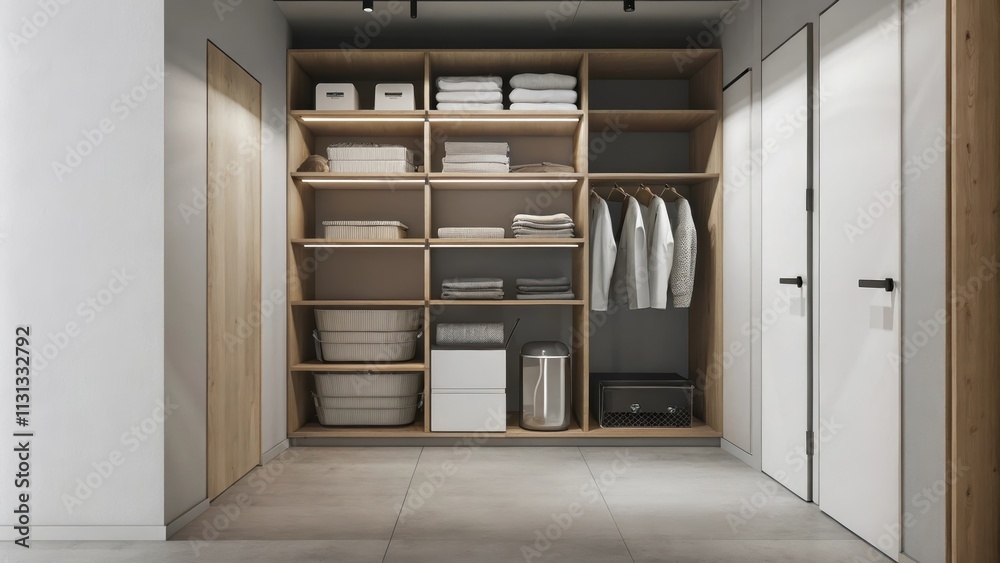 Aufkleber A utility area with integrated storage solutions showcasing builtin shelving units that blend seamlessly with the surrounding walls neatly organizing everyday items while