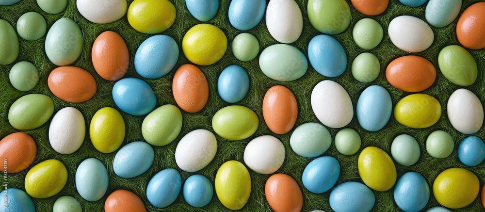 Aufkleber vibrant colored eggs arranged on artificial grass creating a festive spring background ideal for eas