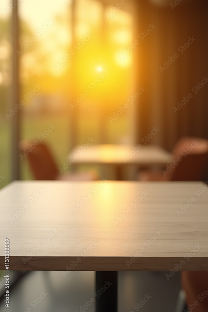 Poster A minimalist table top appears empty except for a blurred golden glow in the background creating an abstract scene._00003_