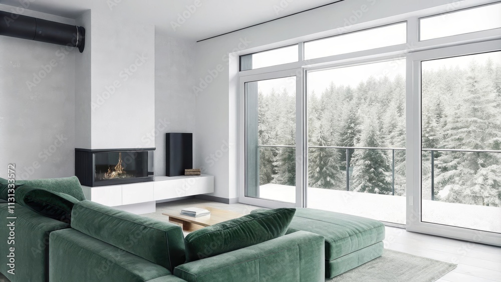 Aufkleber a minimalist living room decorated with soft gray and white tones where a plush sofa is positioned i