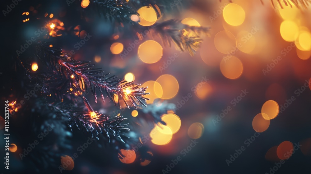 Aufkleber bokeh lighting on christmas tree branches creating a warm festive atmosphere for seasonal celebratio