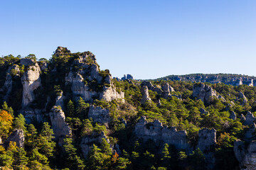 Geological formations of the “Cité des Pierres” in Montpellier-le-Vieux, overlooking the...