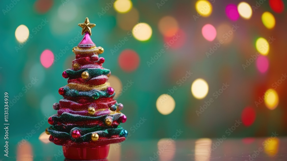 Aufkleber colorful christmas tree decoration with shimmering lights in the background creating a festive and j