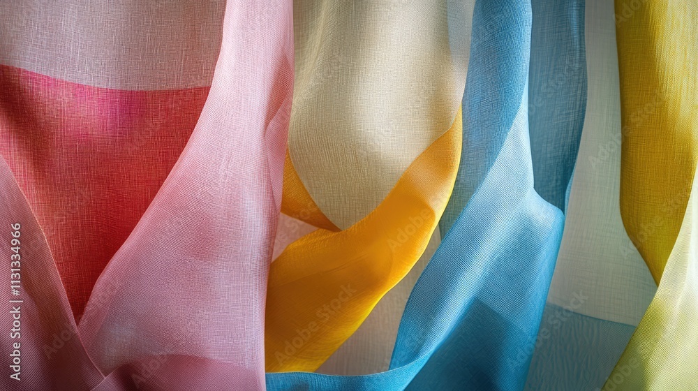 Leinwandbilder vibrant close up of colorful sheer curtain fabric showcasing modern design and texture elements in s