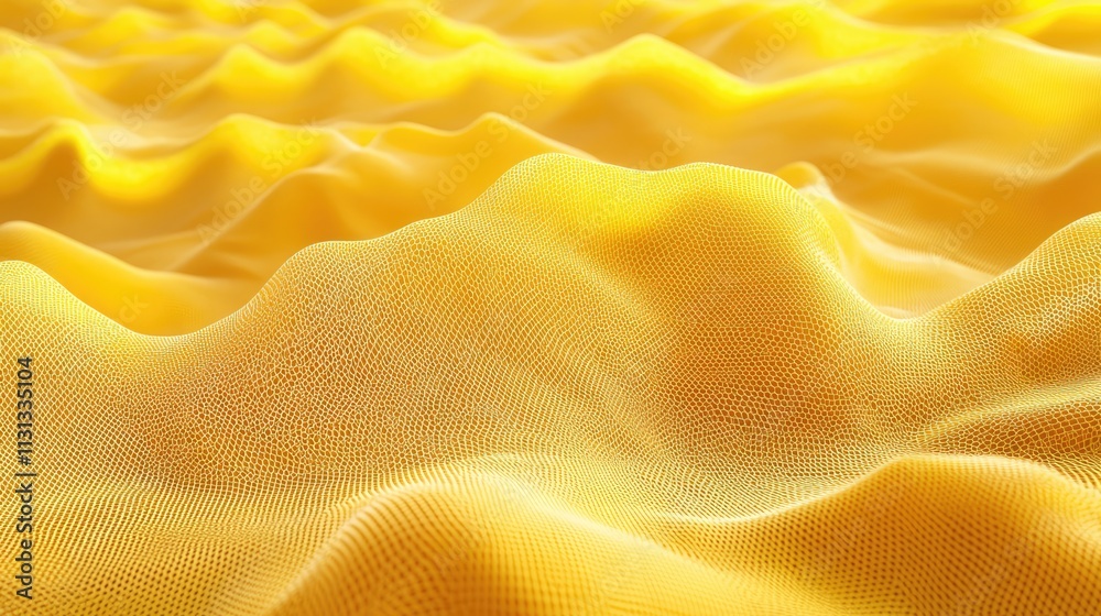 Poster Vibrant Yellow Mesh Fabric Textured Surface with Wavy Folds Ideal for Background or Textile Design Applications