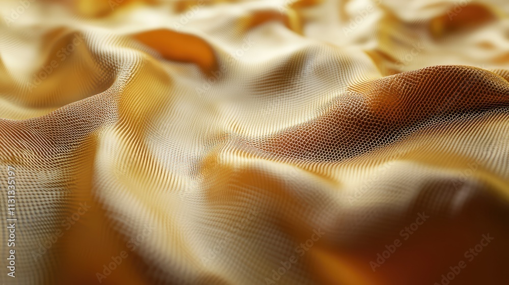 Poster Detailed close-up of luxurious golden fabric showcasing intricate texture and smooth folds for design and textile applications.