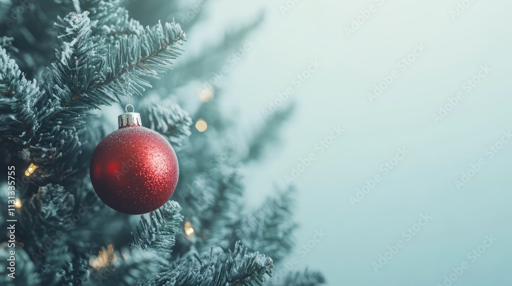 Fototapete christmas tree close-up with red ornament on white background creating a serene festive atmosphere i