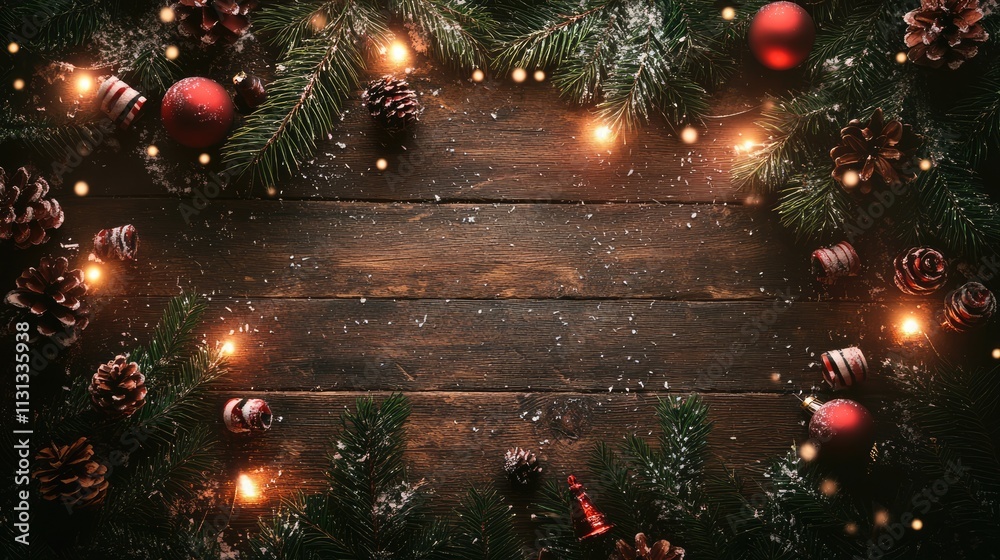 Poster festive christmas table setting with decorations and pine branches creating a cozy holiday ambiance 