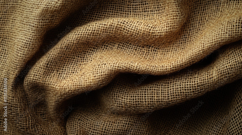 Fototapete Natural burlap fabric texture with soft folds creating an organic and rustic background ideal for textile and design projects.