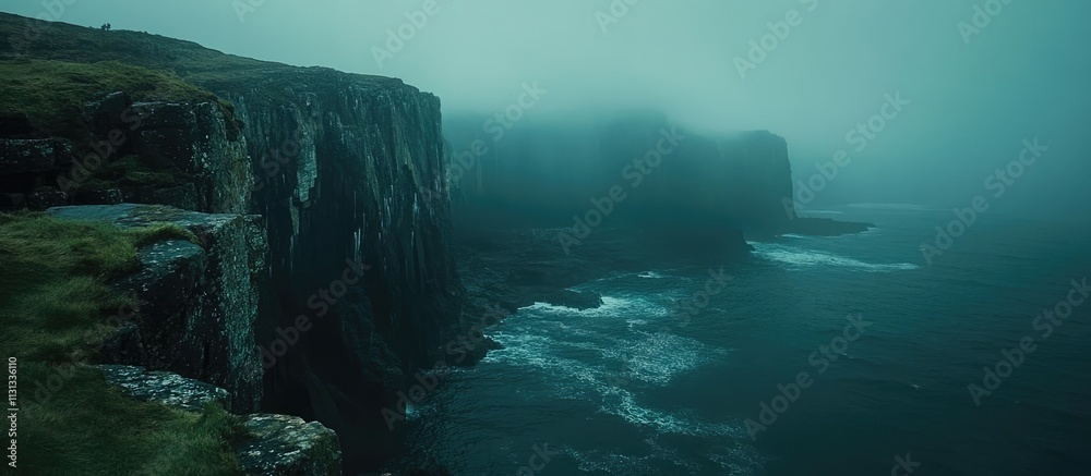 Aufkleber mysterious coastal cliffs shrouded in fog on the isle of skye showcasing the dramatic seascape and r