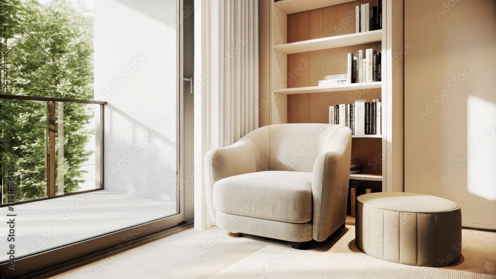 Leinwandbilder a cozy reading nook featuring a large cloudlike armchair in brushed linen positioned by a floortocei