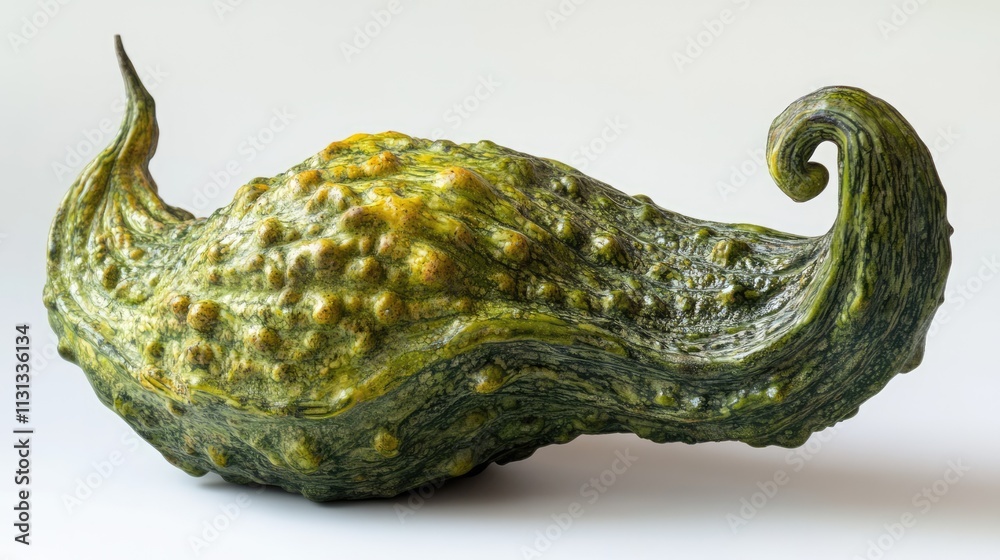 Poster Curved and Unique Bitter Gourd on a Light Background Highlighting Its Distinctive Texture and Shape