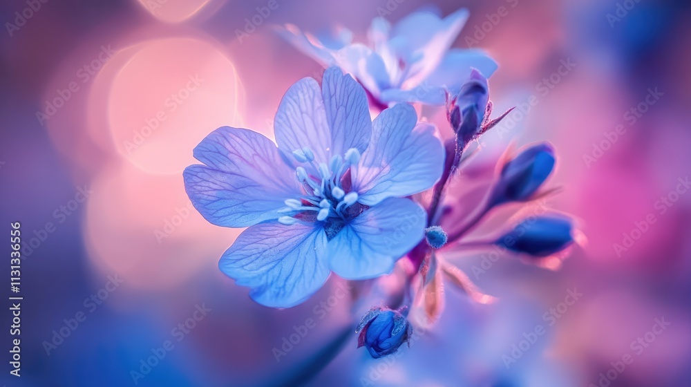 Aufkleber closeup of delicate wildflowers in soft vintage colors illuminated by gentle light creating an encha