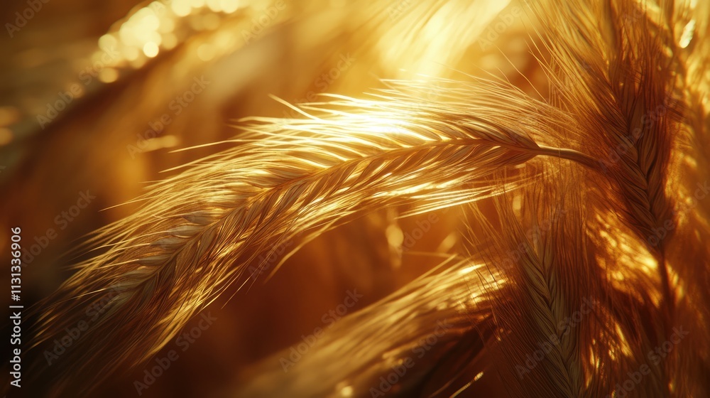 Aufkleber golden wheat close-up with sunlight highlighting the delicate grain structures and textures, evoking