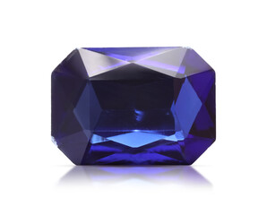 One blue shiny gemstone isolated on white