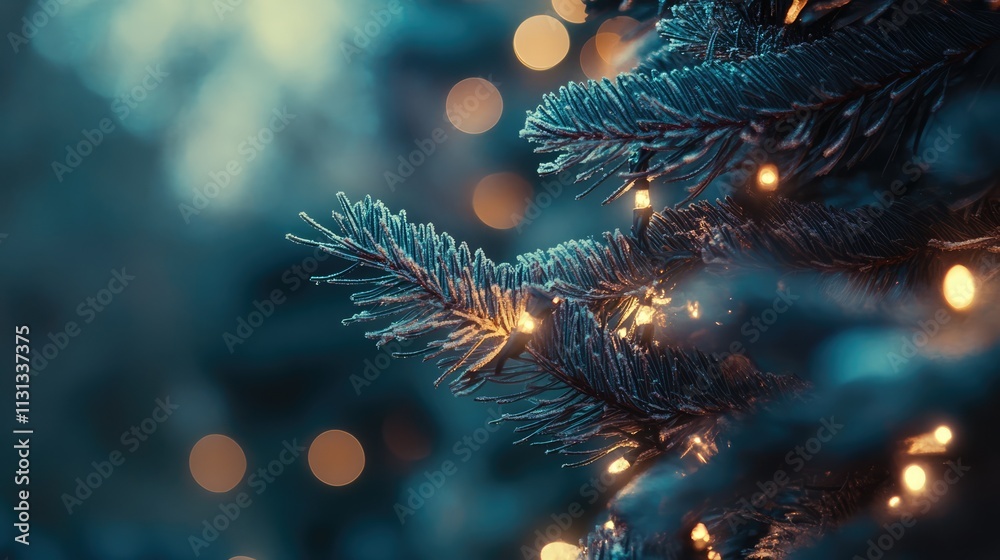 Aufkleber festive bokeh lights on christmas tree branches creating a warm holiday atmosphere with a blurred ba
