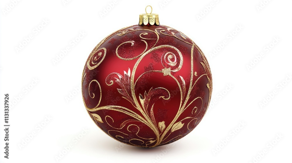 Poster elegant red christmas tree ornament with intricate gold swirls on a white background symbolizing fes