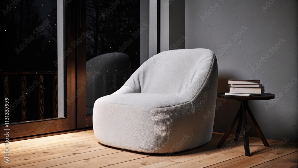 Poster a cozy reading nook with a plush neutralcolored armchair positioned near a floortoceiling window whe