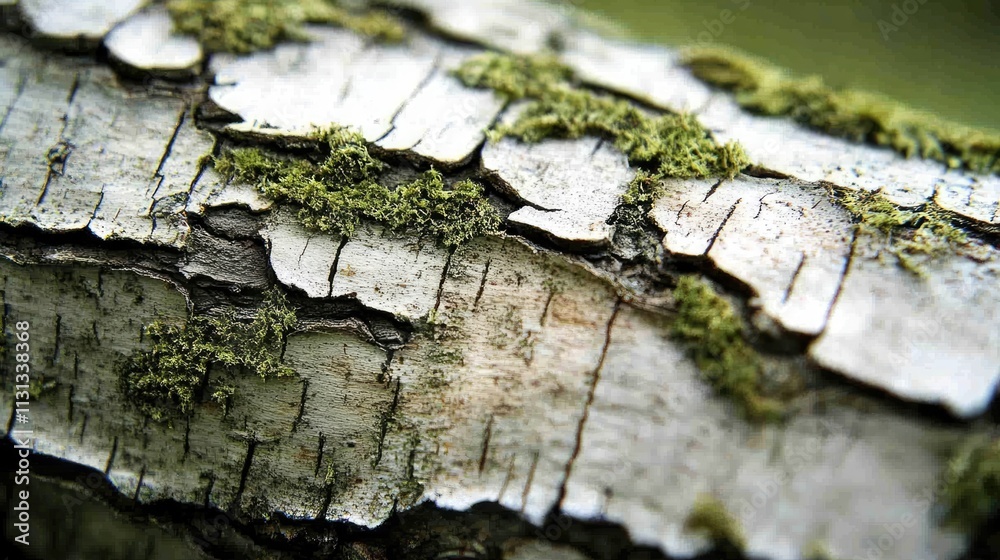 Aufkleber detailed closeup of tree bark showcasing a split surface and rough texture with green moss growth ad