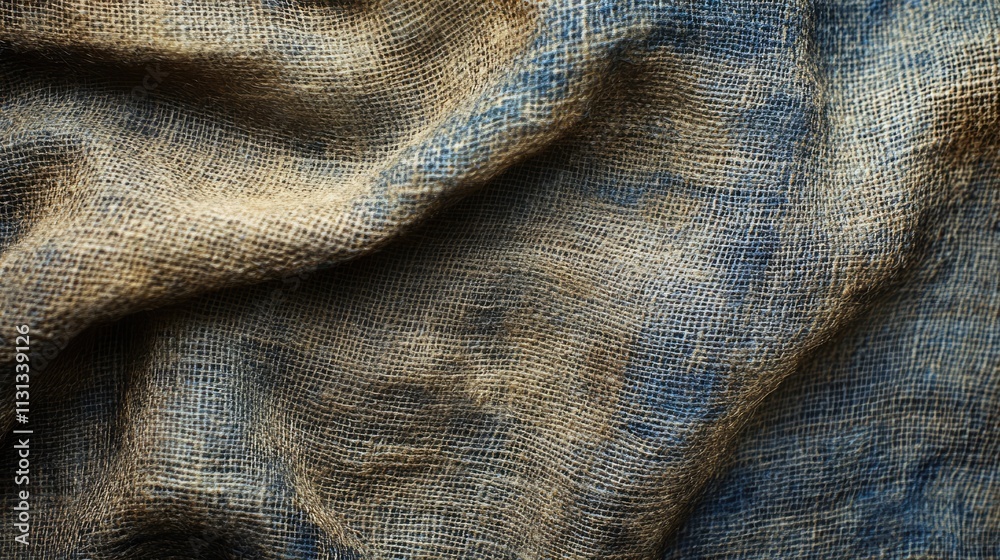 Poster textured fabric background in shades of brown and blue showcasing natural fibers and depth for desig