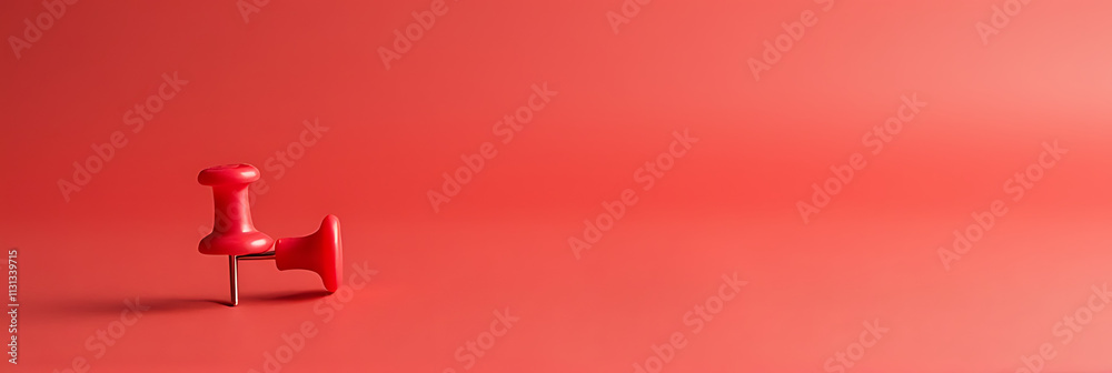 Aufkleber A group of a pin and thumbtack sit on a red desk with a large empty space for copying over them._00002_