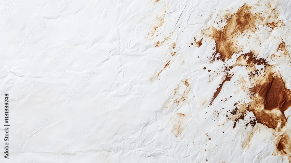 Poster coffee stains on textured white paper background for creative design and artistic effects in photogr